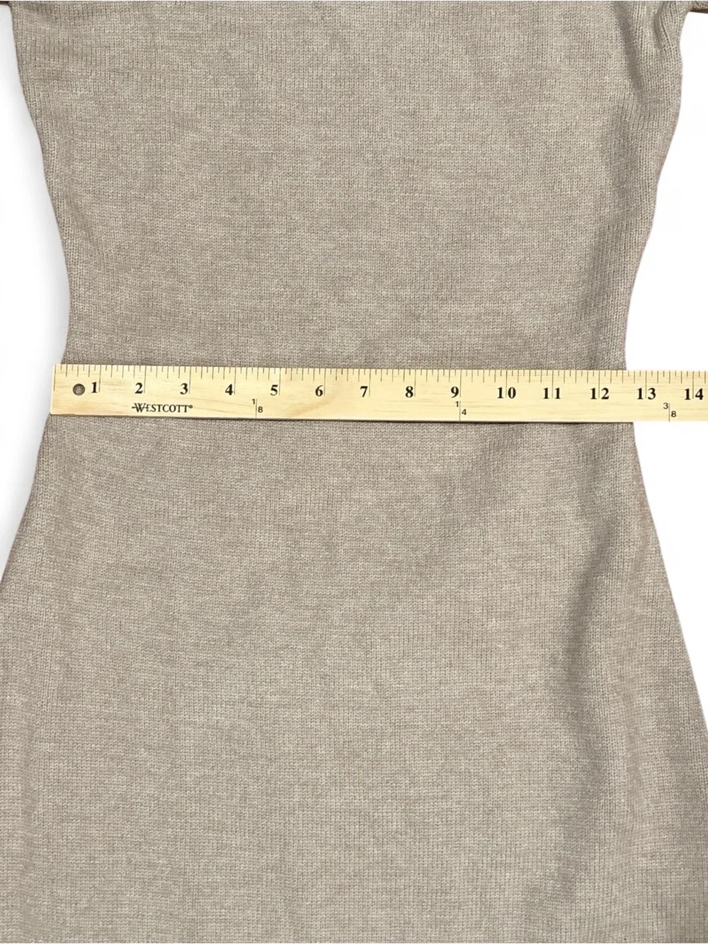 COSMINA Khaki Knit Sweater Dress with White Lace Trim Asymmetrical Hem S